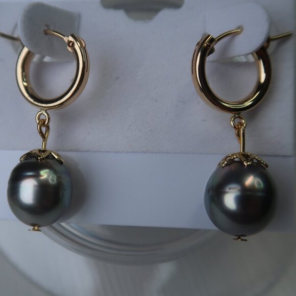 Tahitian Pearl Gold Filled Hoops - Picture 3 of 9